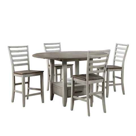 Steve Silver Abacus 5-Piece 2-Tone Smoky Alabaster And Smoky Honey ... pertaining to Abacus Two-Tone Smokey Alabaster And Brown Drop-Leaf Counter Table